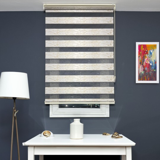 Dakron Desenli Gold-Krem Zebra Perde