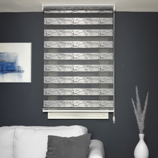 Dakron Desenli Koyu Gri Zebra Perde